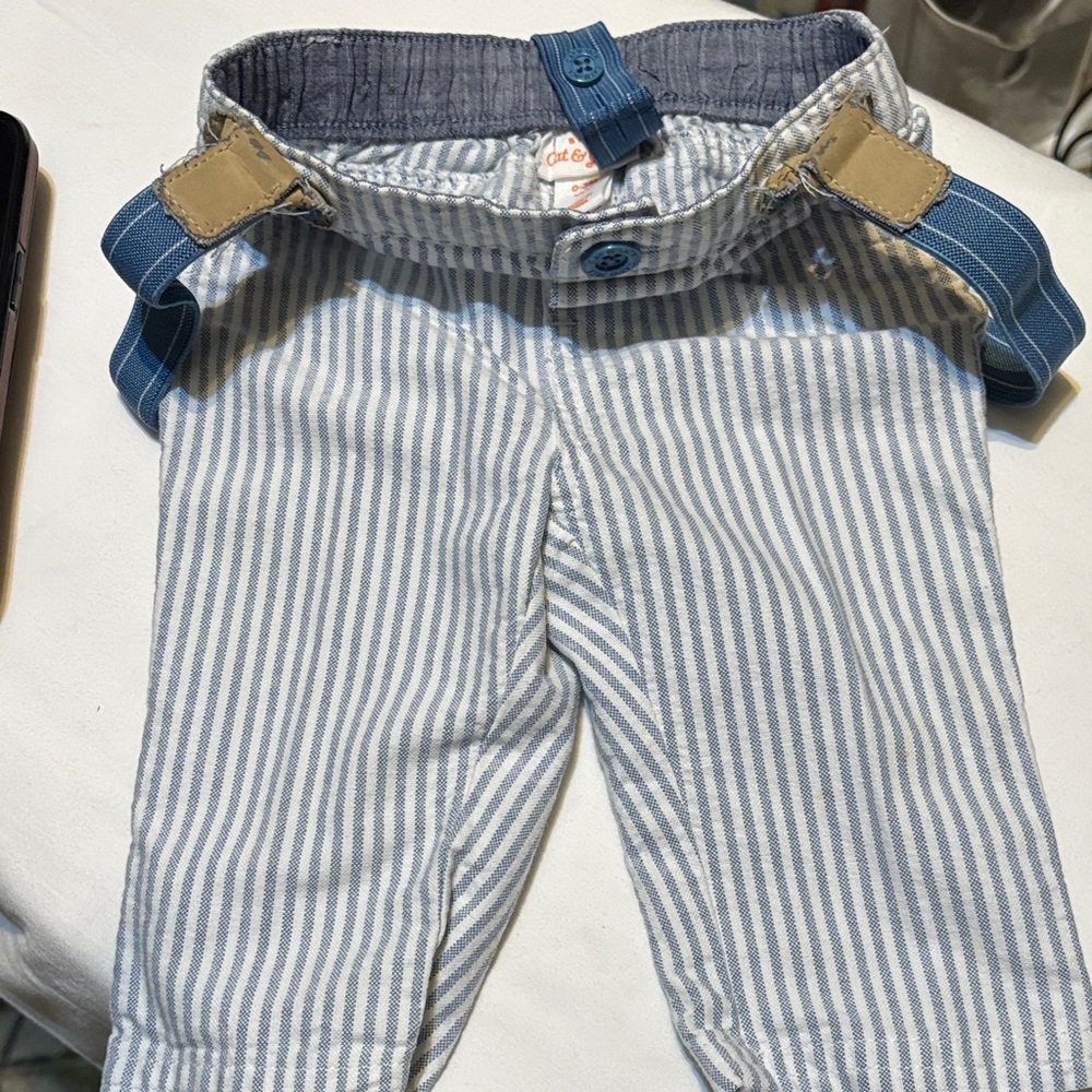 Cat & Jack Light Blue & White Striped Overalls with Blue Suspenders